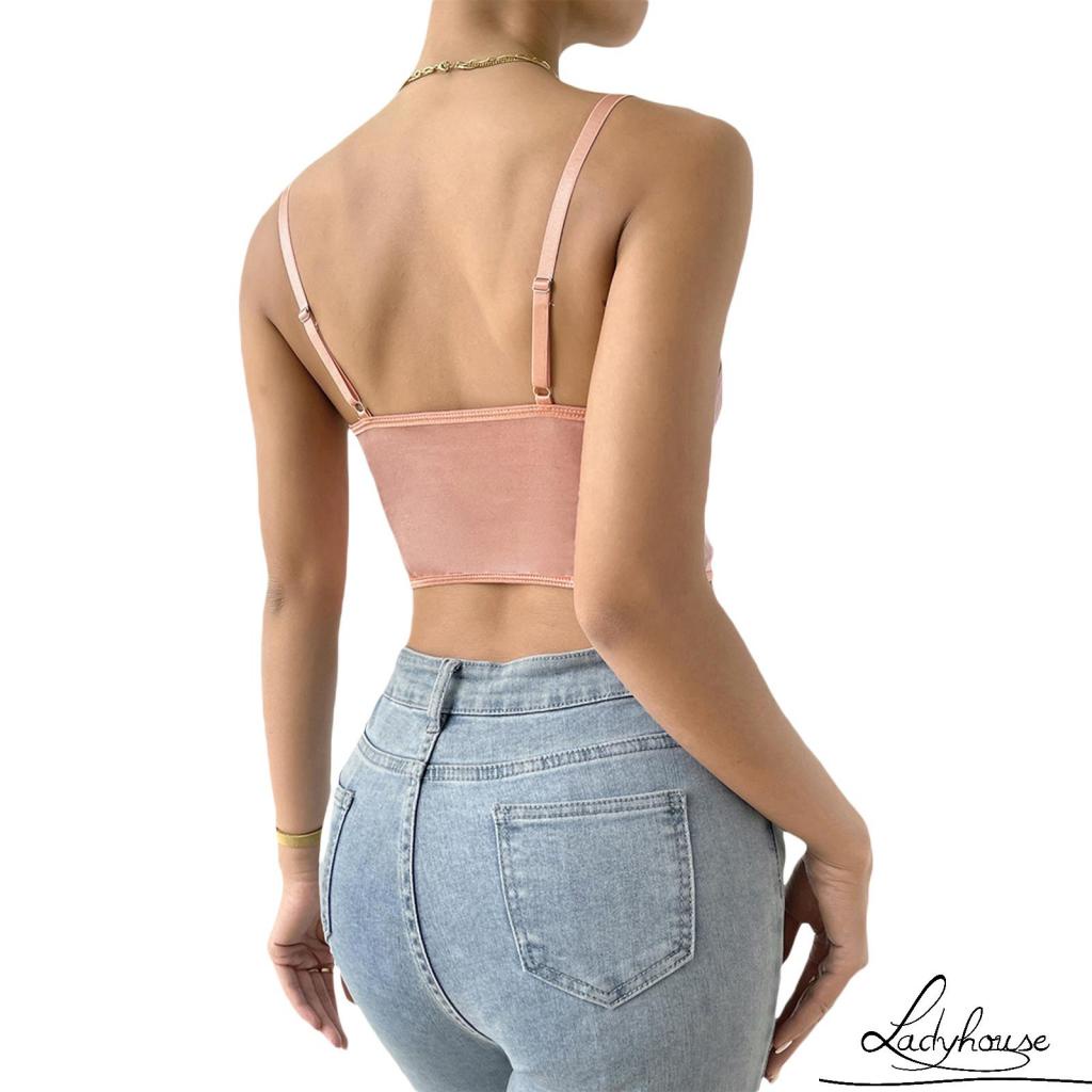 Áo Không Tay Hở Vai Phối Ren Hoa Xuyên Thấu Phong Cách Đường Phố Dành Cho Nữ