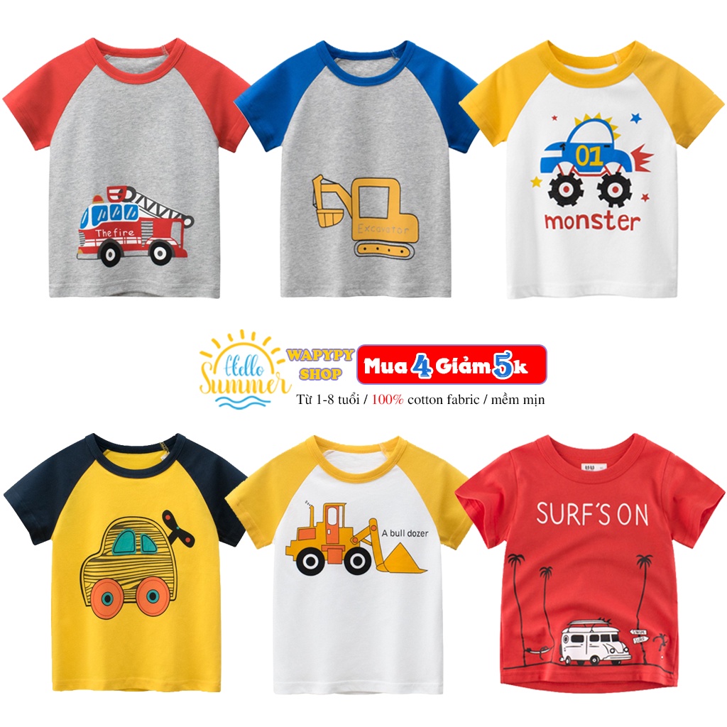 Áo bé trai WeiJuan áo cộc tay cho bé in hình vui nhộn chất cotton hàng xuất Âu Mỹ