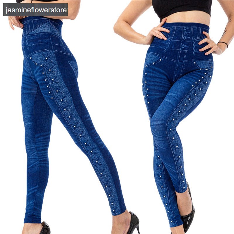 Quần Legging Jean Tổng Hợp Lưng Cao Co Dãn Size Lớn 3Xl < JF >