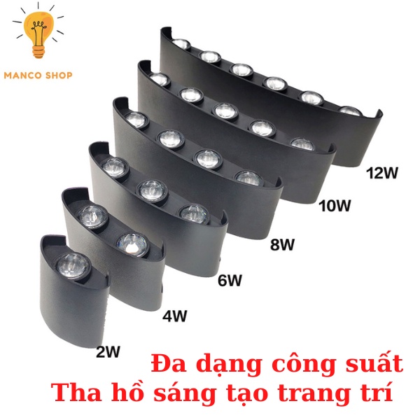 Đèn hắt tường 2 đầu trang trí gắn treo tường cầu thang ban công 2 4 6 8 10 tia kháng nước ip 65 Manco | BigBuy360 - bigbuy360.vn
