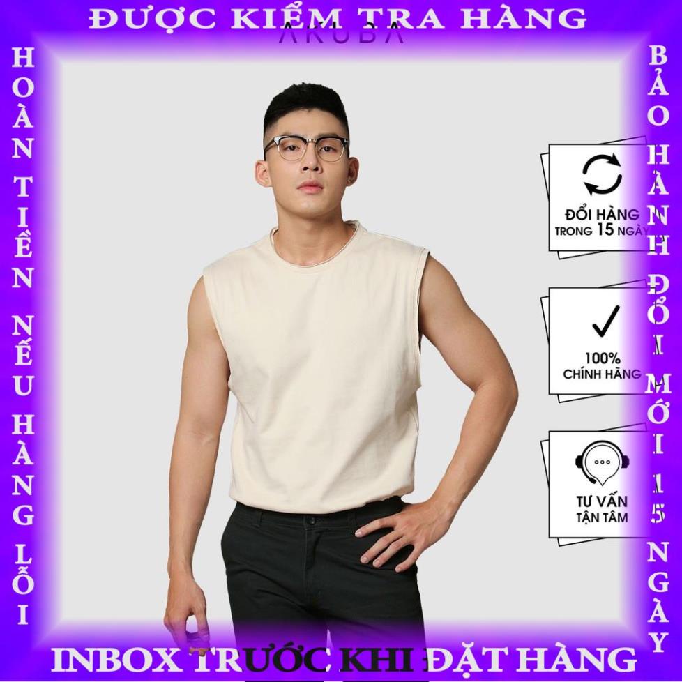 Áo thun tanktop nam AKUBA cổ tròn form oversize, chất liệu single cotton 100% sợi tự nhiên thoáng mát 01J553 trantu