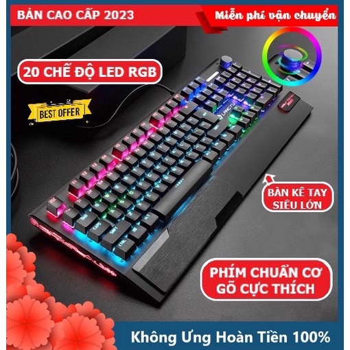 Bàn Phím Cơ Gaming CAO CẤP K1000 PRO 2023 NEW FULL LED RGB Có Kê Tay, Blue Switch Cho Laptop Máy Tính PC, Cổng USB