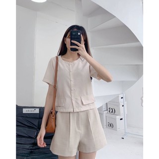 Áo kiểu nữ cổ tròn - áo công sở nữ màu kem nhiennhienvintage BA60
