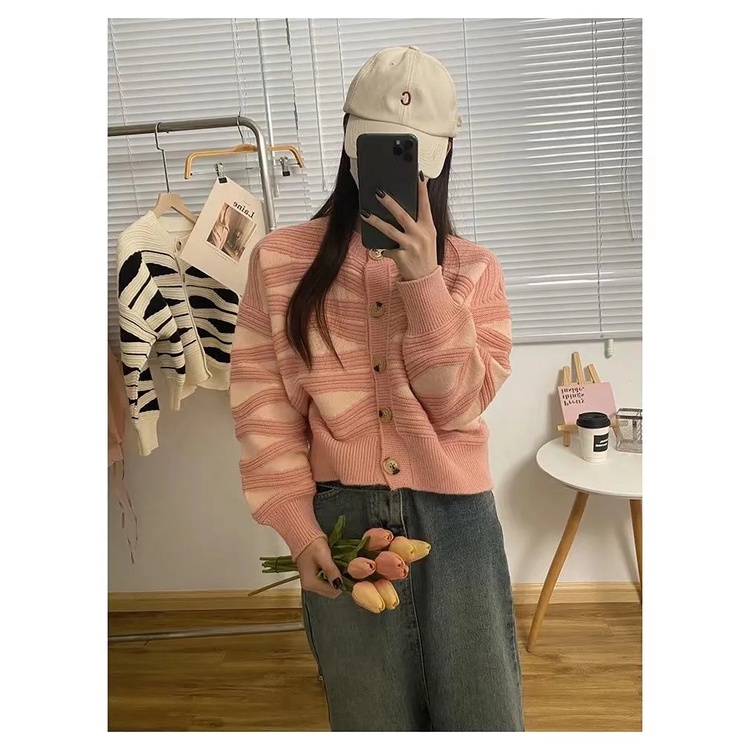 SUXI Áo Khoác Cardigan Dệt Kim Tay Dài Dáng Rộng Họa Tiết Kẻ Sọc Thời Trang Mùa Thu Cho Nữ