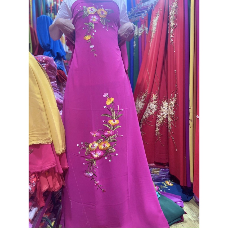 (Sỉ lẻ vải áo dài giá xưởng) Vải áo dài chiffon, Vải chiffon thêu hoa mẫu 3 (nhóm màu 2)