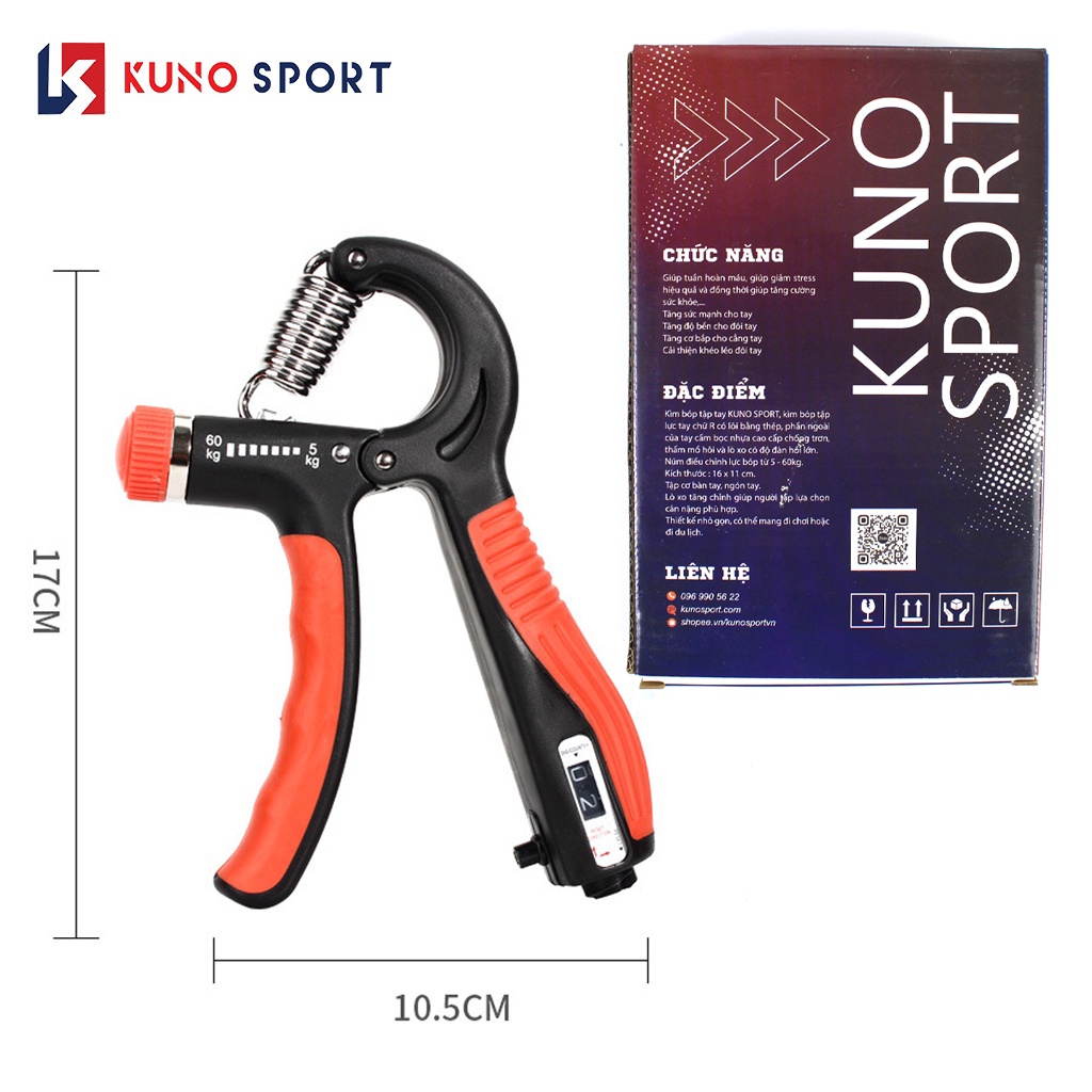 Combo Dụng Cụ Tập Cơ Tay KUNO SPORT Kìm Bóp Tay Chữ R Tùy Chỉnh Lực 60KG Có Bộ Đếm Số Và Chữ U Cao Cấp