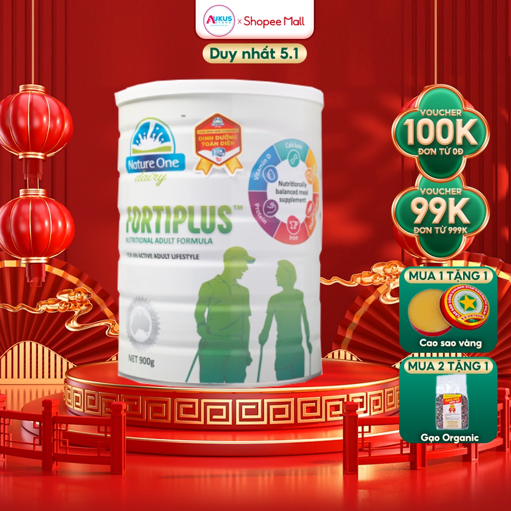 Sữa Người Già NATURE ONE DAIRY FORTIPLUS Bổ Sung Canxi, Giảm Nguy Cơ Loãng Xương, Giảm Mỡ Máu 900g