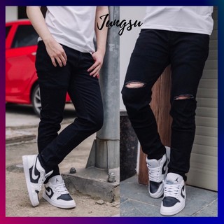 Quần jeans nam rách gối chất jean cotton co giãn dáng ôm thời trang