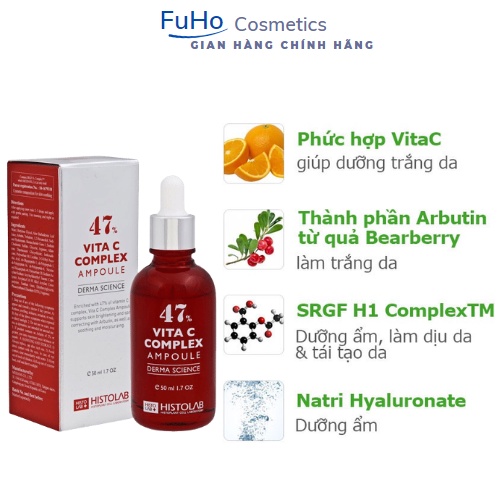 Tinh Chất Serum Dưỡng Trắng Sáng Da Histolab Vita C Complex Ampoule 47% 50ml Fuho Cosmetics
