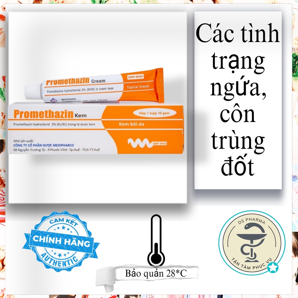 Kem bôi Promethazin Cream 2% Medipharco hỗ trợ các tình trạng ngứa, côn trùng đốt (tupe10g)