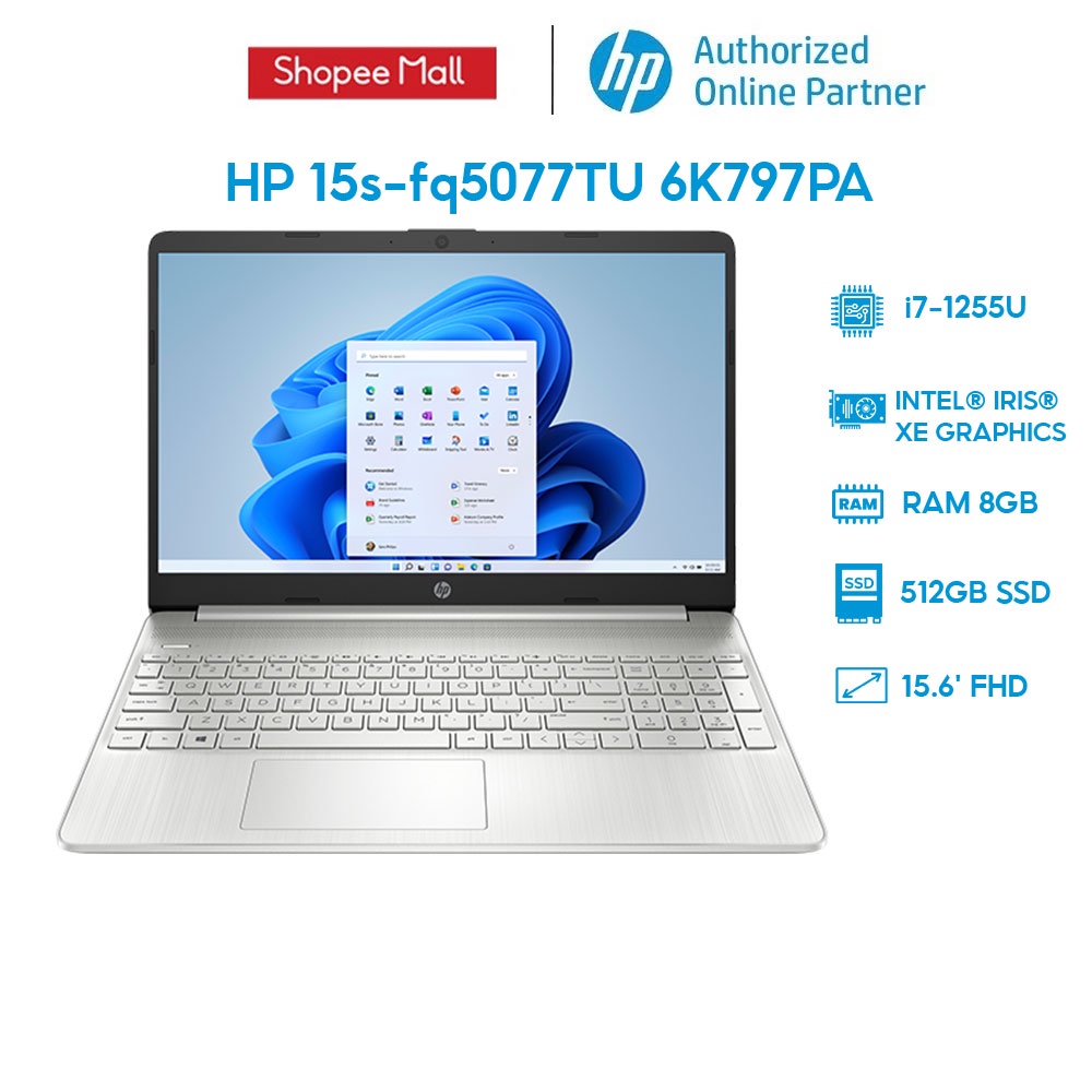 [Mã ELHP12 giảm 12% đơn 10TR] Laptop HP 15s-fq5077TU 6K797PA i7-1255U | 8GB | 512GB | 15.6' FHD | Win 11