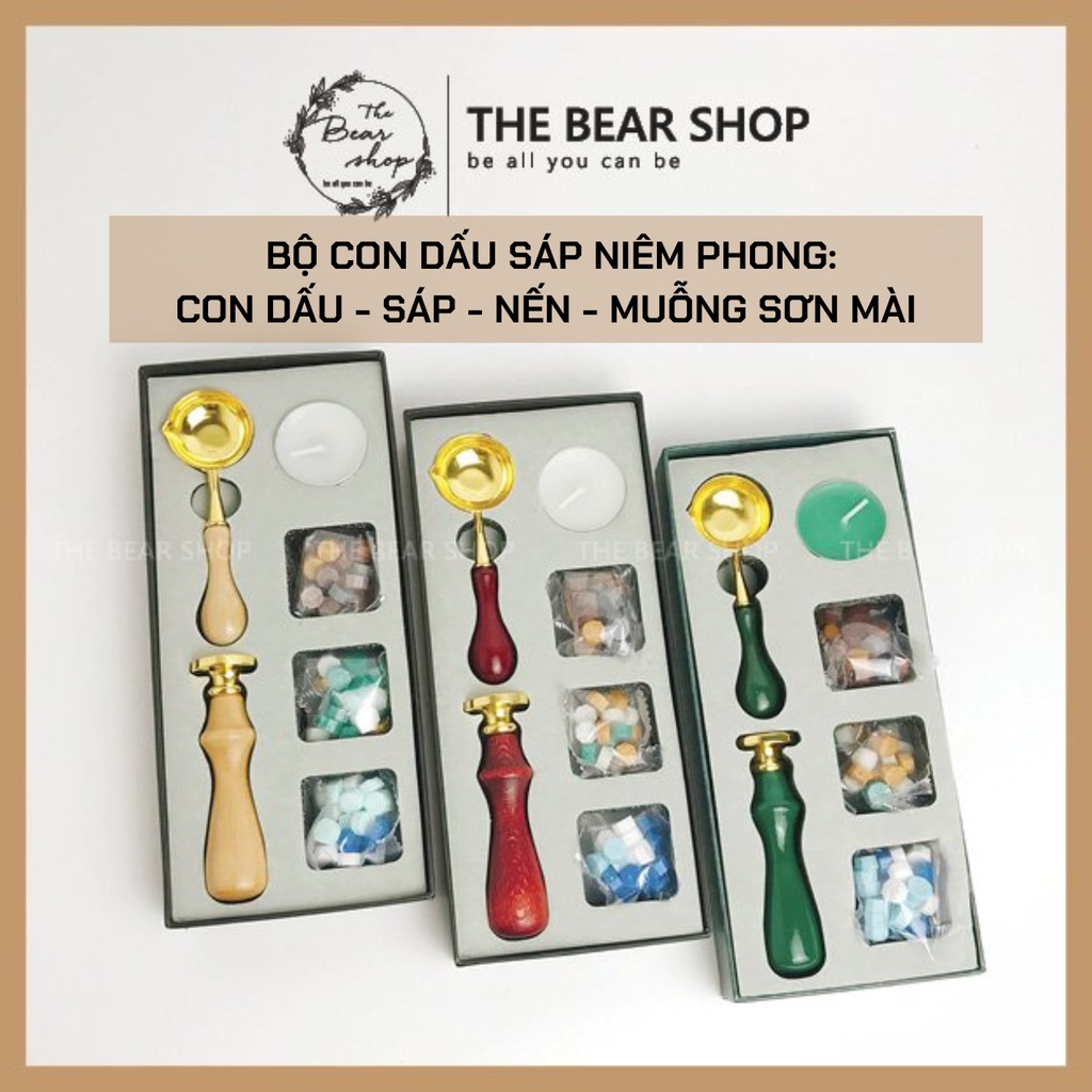 Set con dấu và sáp niêm phong đóng dấu thiệp cưới, bao thư, trang trí DIY quà tặng cổ điển vintage - The Bear Shop