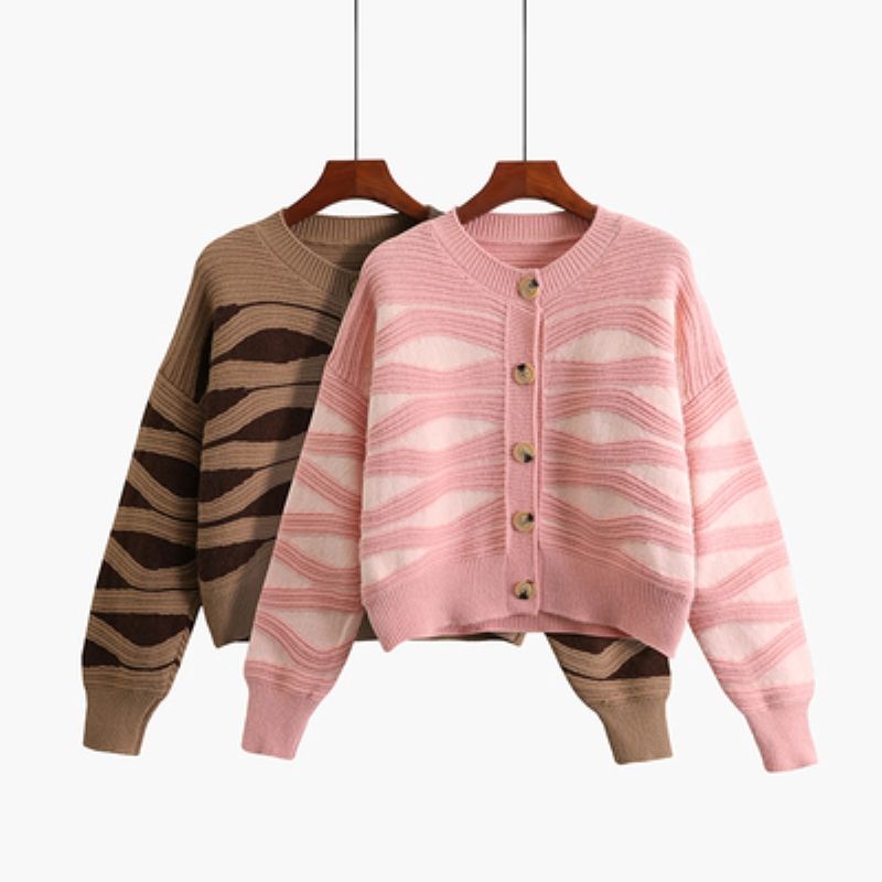 SUXI Áo Khoác Cardigan Dệt Kim Tay Dài Dáng Rộng Họa Tiết Kẻ Sọc Thời Trang Mùa Thu Cho Nữ