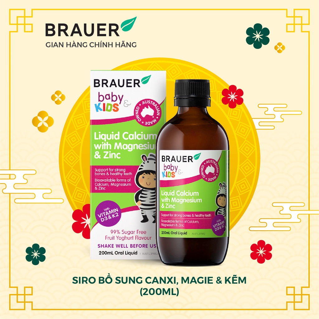 Siro BRAUER Calcium with Magnesium &amp; ZinC - Hỗn hợp Vitamin Canxi, Magie và Kẽm cho trẻ từ 1 tuổi (200ml)