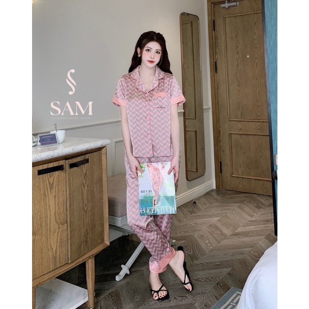 Bộ lụa hãng sam choco áo ngắn tay quần dài sét mặc nhà đẹp