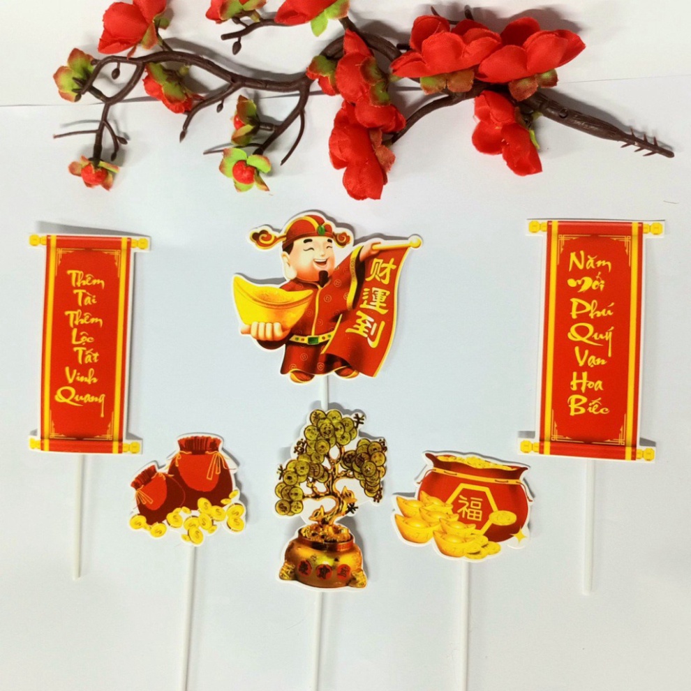 Trang trí bánh sinh nhật  sét cắm thần tài,lộc mừng thọ,tết