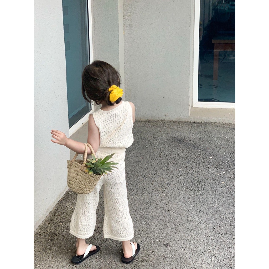 Set len dệt kim mùa xuân 2023 dễ thương cho bé gái