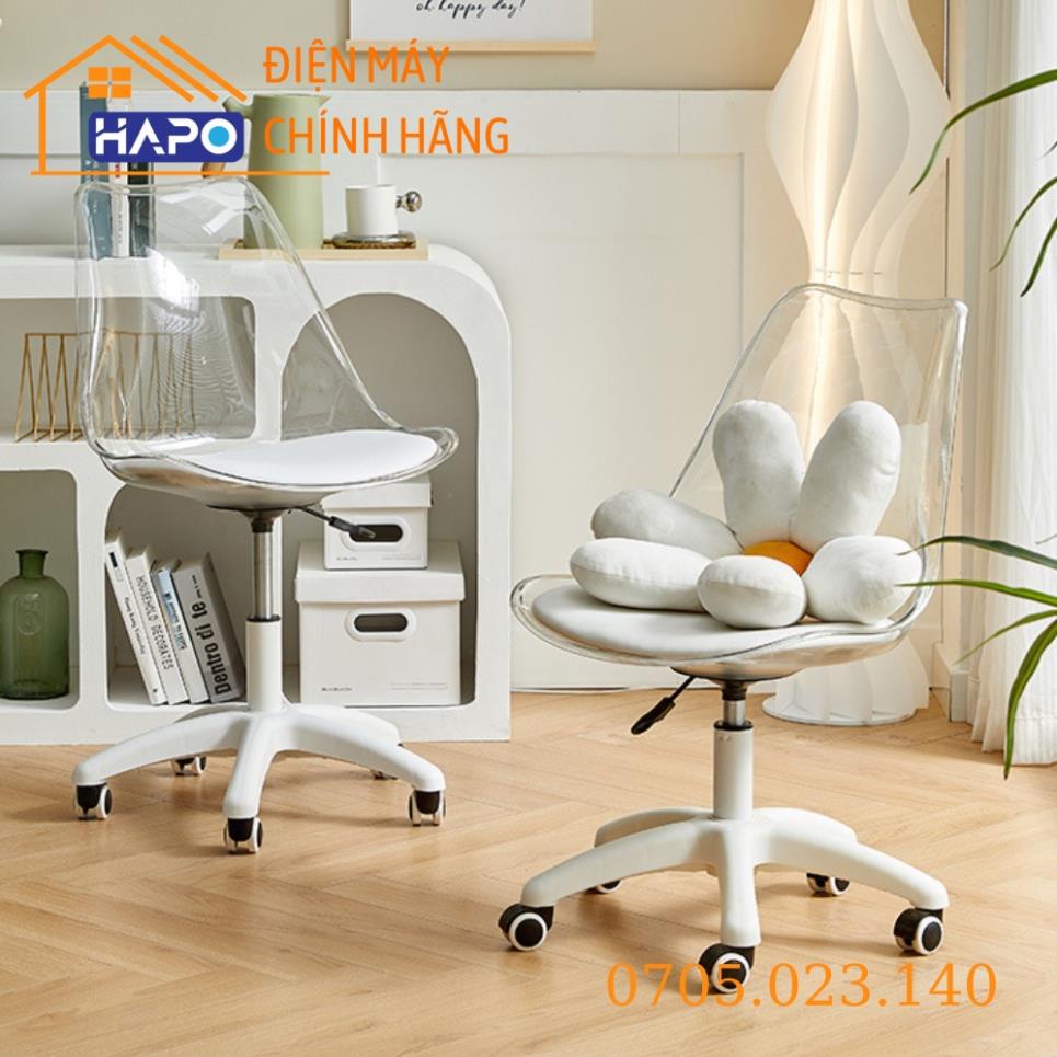 Ghế Xoay Nhựa Trong Suốt Có Đệm, Ghế Trong Suốt Nệm Bọc Simili Cao Cấp Chân Nhựa Xoay Làm Việc, Decor