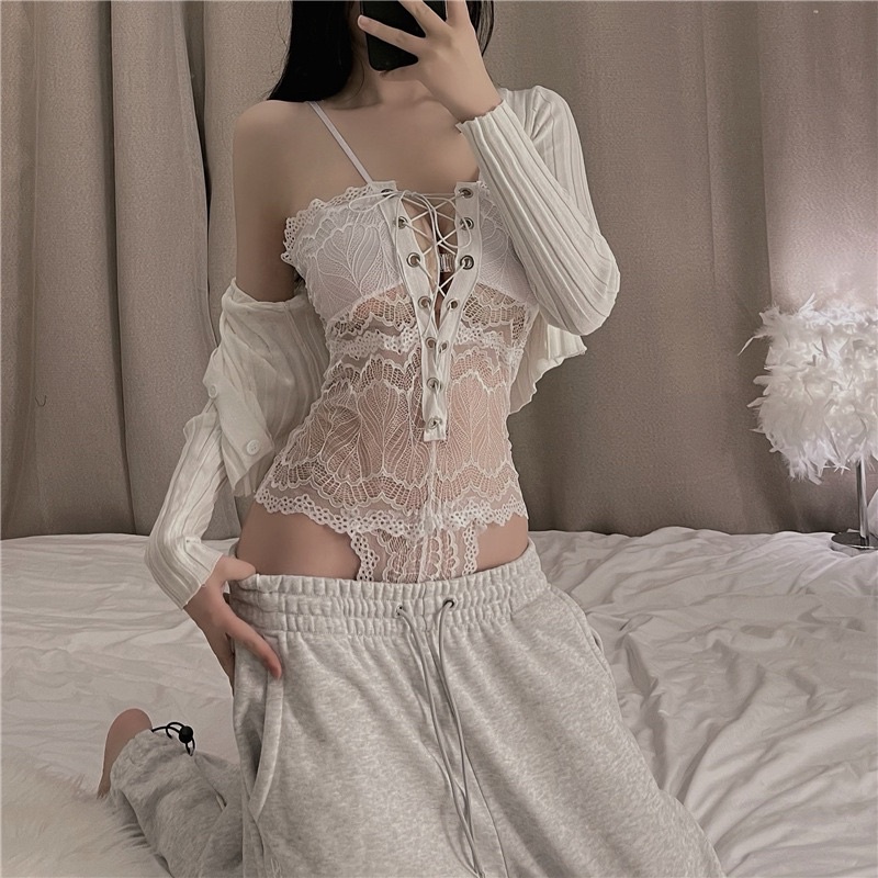 Bộ đồ lót ren liền thân dây rút ngực xuyên thấu gợi cảm [CWEAR.SEXY_ĐỒ NGỦ & NỘI Y CAO CẤP] | BigBuy360 - bigbuy360.vn