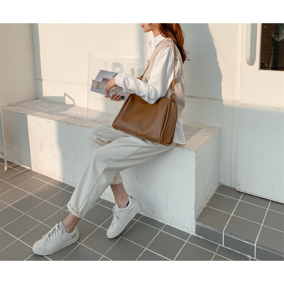 Túi xách nữ form basic tối giản chất da trơn dày mềm mịn, vừa A4, sách vở... H36