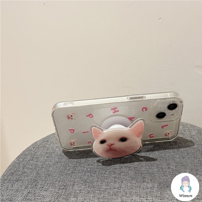 Hoạt Hình Ốp Điện Thoại Silicon tpu Mềm Trong Suốt Chống Sốc In Hình Mèo Kèm Giá Đỡ Cho iphone 15 14 13 12 11 pro max