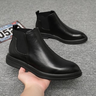 Giày chelsea boots cổ lửng, chelsea boot da bò nguyên tấm đế cao su tăng chiều cao