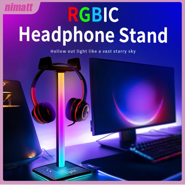 Giá Đỡ Tai Nghe Chơi Game NI Rgb Giắc Cắm 3.5mm Điều Khiển Cảm Ứng Âm Thanh Đèn Led Trong Mờ Dành Cho Pc