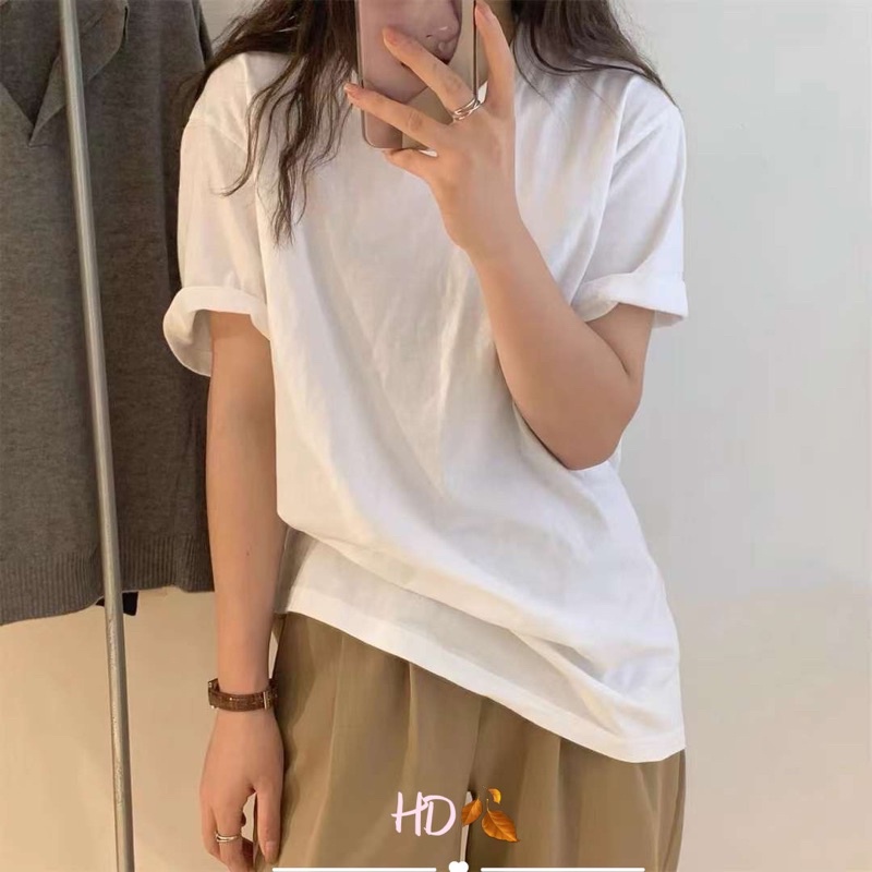 Áo thun trơn nữ basic cổ tròn chất mịn from dáng vừa hàng QC - hàng có sẵn