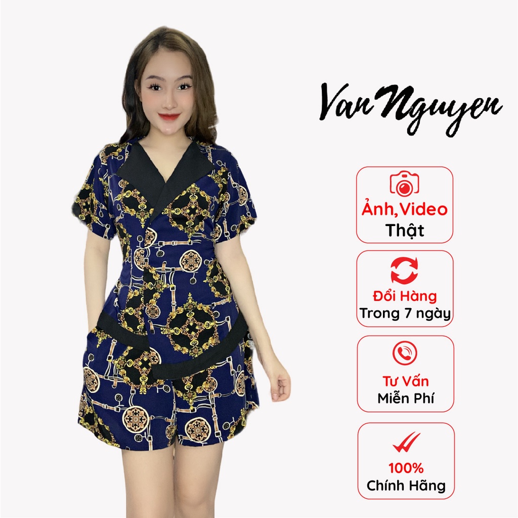 Đồ Bộ Đùi Chất Mango Cao Cấp Thiết Kế Áo Cổ Thuyền Thanh Lịch Quần Nhấn Eo Quyến Rũ Vân Nguyễn