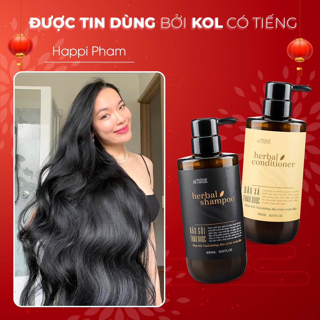 COMBO Dầu Gội, Dầu Xả PIZKIE ( 50ml ) Thảo Dược HERBAL SHAMPOO & HERBAL_CONDITIONER  Phục Hồi Bảo Vệ Da Đầu| 2 Chai 50ml