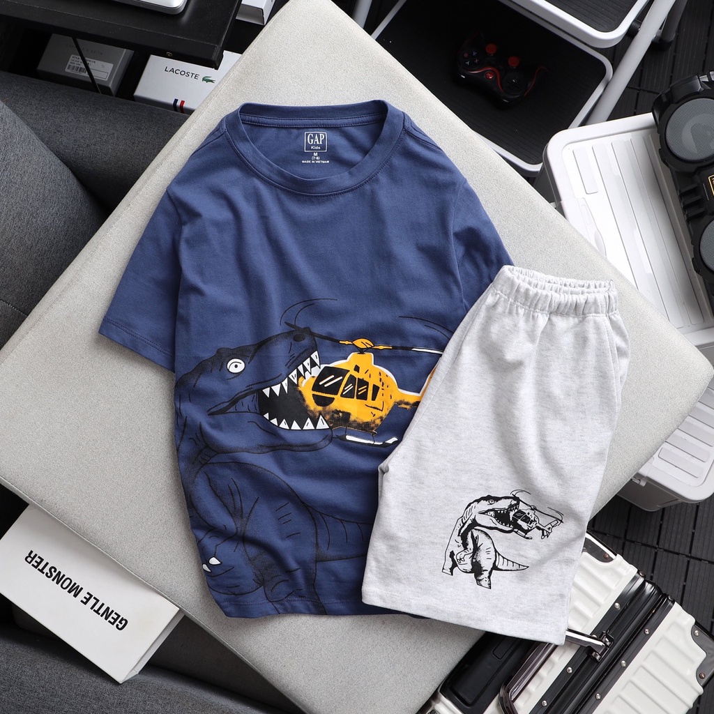 Set đồ bộ bé trai size đại thun cotton bộ thun in hình khủng long 25- 60 kg