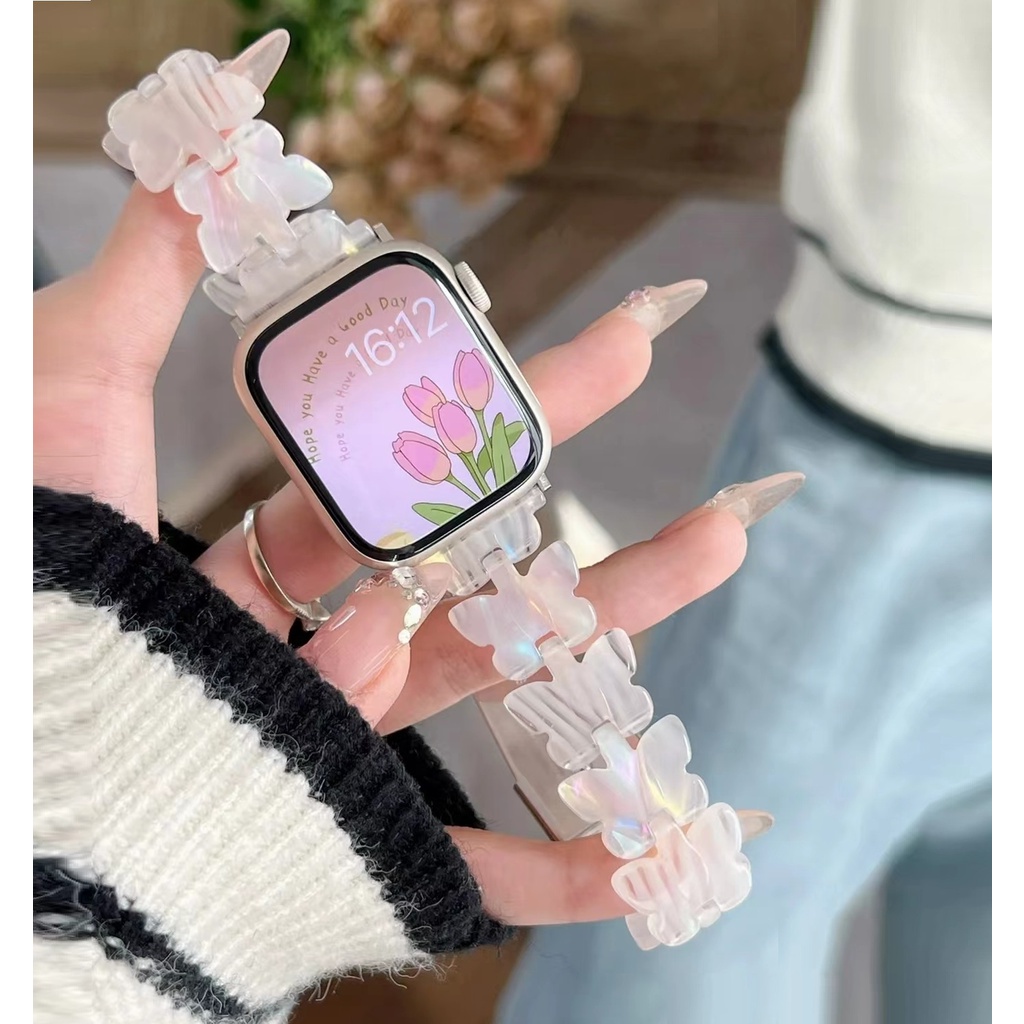 Dây Đeo Đồng Hồ Bằng Resin Trong Suốt Hình Bướm Kích Thước 49mm 38mm 40mm 41mm 45mm 42mm 44mm Thiết Kế Mới Cho Series 8 7 se 6 5 4 3 2 1