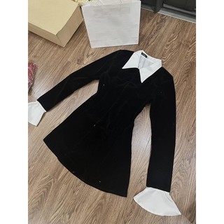 Set váy nhung cổ sơmi khoá