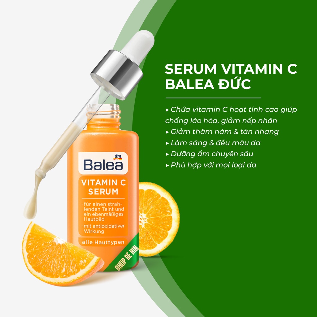 Serum Balea Vitamin C Đức dưỡng trắng da, làm mờ thâm nám nếp nhăn 30ml