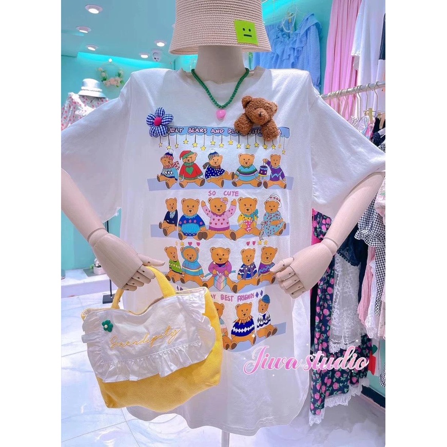 Áo Thun Form Rộng Đính Gấu Nổi Cute - E3
