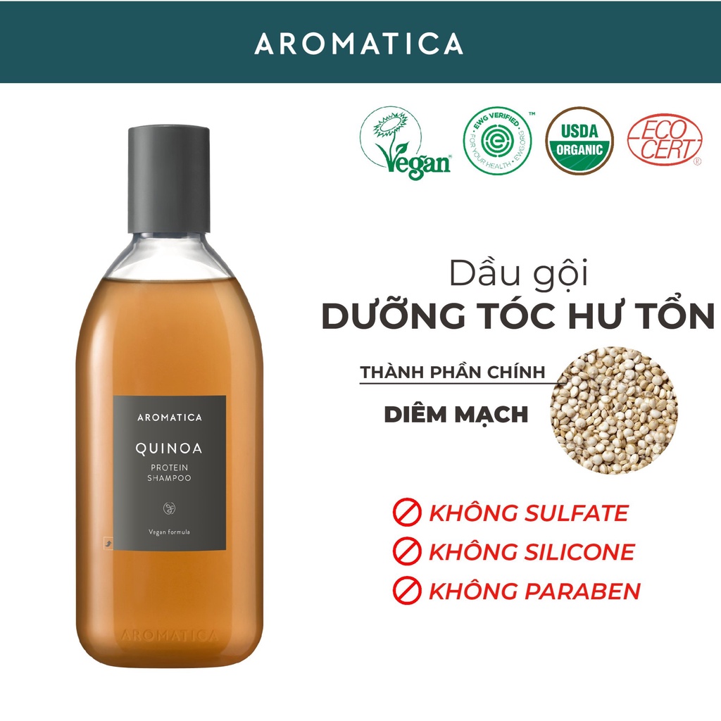  Dầu Gội Phục Hồi Tóc Hư Tổn Aromatica Quinoa Protein Shampoo 400ml