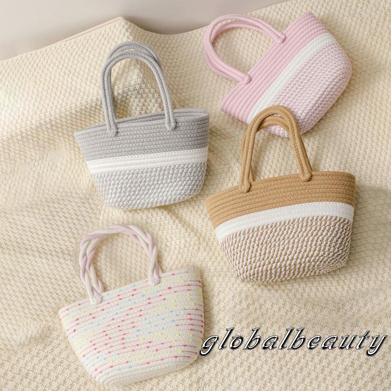 Túi Tote Dệt Màu Sắc Tương Phản Sức Chứa Lớn Có Thể Tái Sử Dụng