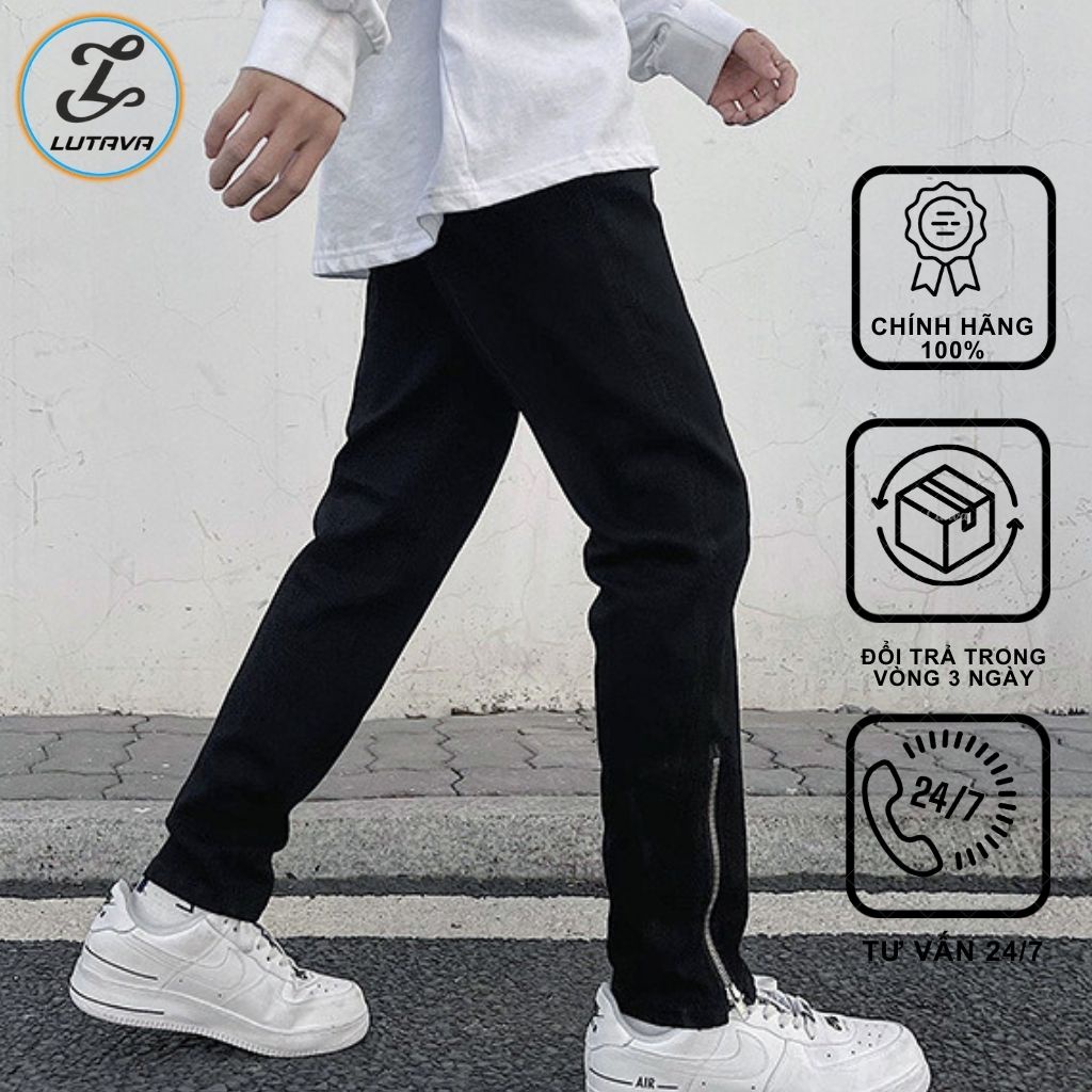 Quần Jean Nam ống đứng khóa chân LUTAVA Quần Baggy phong cách thời trang đường phố QD309