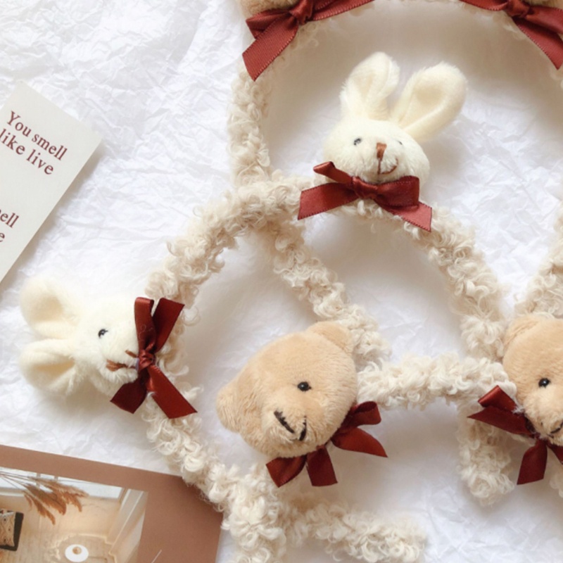 Flgo Băng Đô Cài Tóc Lông Xù Hình Gấu / Thỏ Hoạt Hình Đáng Yêu Dành Cho Nữ