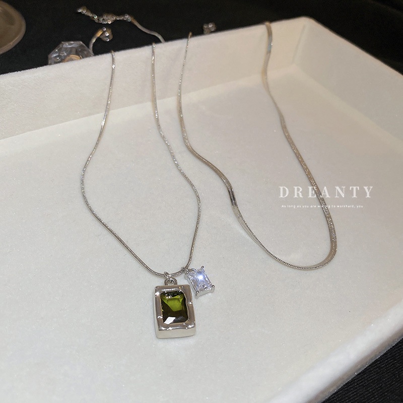 Dây Chuyền Hai Mảnh Mặt Vuông Đính Đá Zircon Cao Cấp Phong Cách Hàn Quốc Đơn Giản Hợp Thời Trang