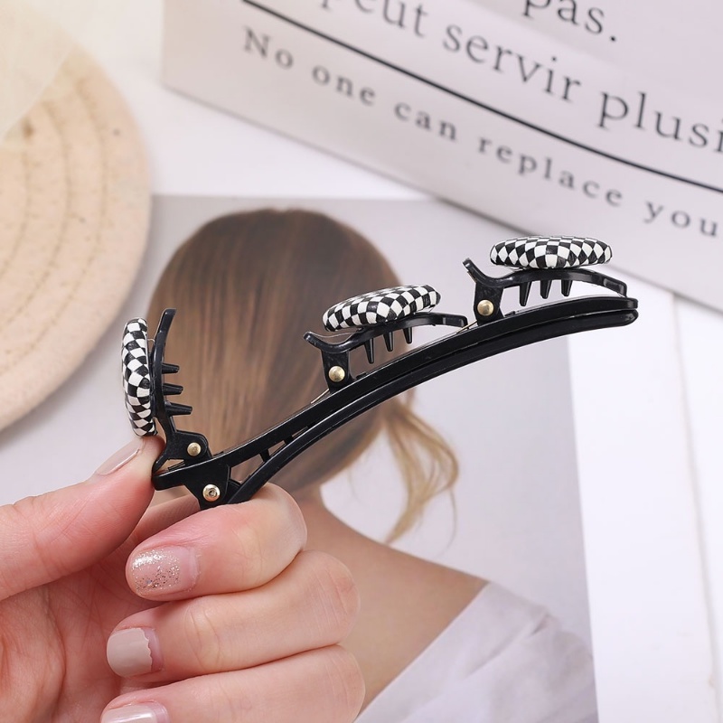 Kẹp Tóc Bện Hai Mặt Màu Trắng Đen Phong Cách Retro Cho Nữ