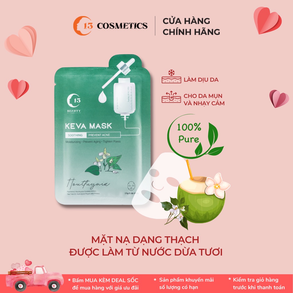 Mặt Nạ Thạch Dừa C13 Cosmetics Tinh Chất Rau Diếp Cá Keva Mask Houttuynia Giảm Mụn, Se Khít Lỗ Chân Lông 1 Miếng