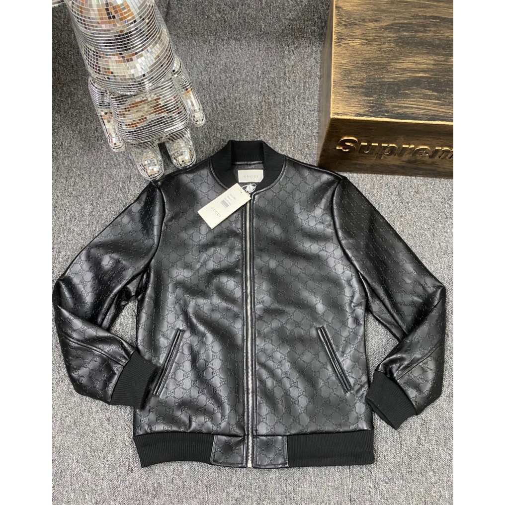 Áo khoác bomber da đen Gucci - Burberry