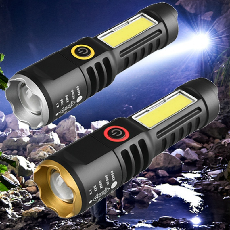 Đèn Pin LED COB Khẩn Cấp 3 Chế Độ Chất Lượng Cao Chống Thấm Nước Bằng ABS Có Thể Sạc Lại Bằng Cổng USB