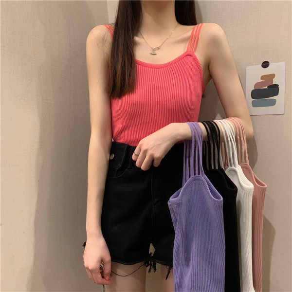 ZHELIHANGFEI Áo Dệt Kim Hai Dây Sát Nách Lưng Cao Kiểu Dáng Ngọt Ngào Quyến Rũ