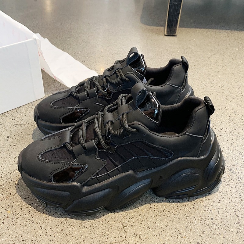 Giày sneaker nữ đen kiểu dáng thể thao đế cao êm chân thời trang cá tính