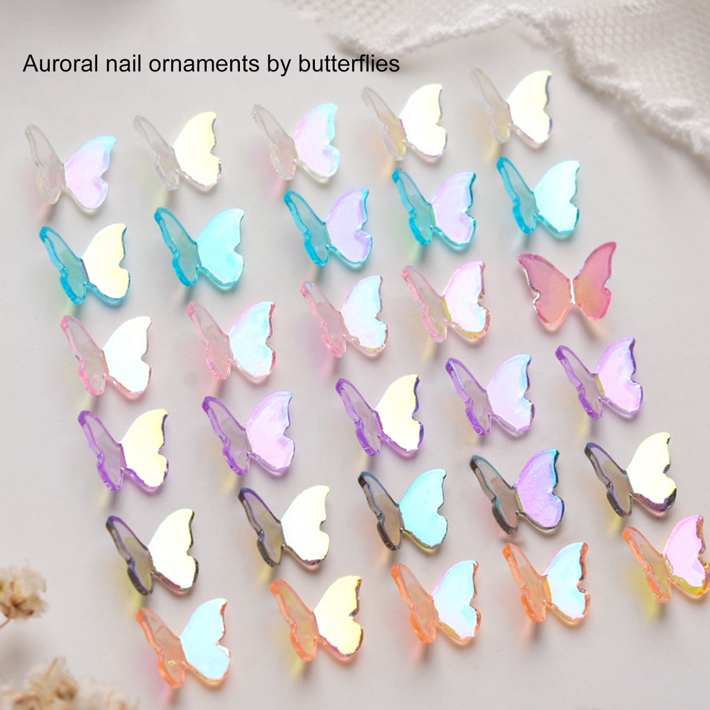 Set 30 Phụ Kiện Trang Trí Móng Tay Hình Bướm 3D Bằng Acrylic Không Phai Màu Holographic