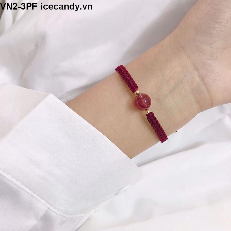 Vòng Tay Dây Bện Mặt Đá Obsidian Hình Quả Dâu Màu Đỏ Đen Thời Trang Cho Cặp Đôi