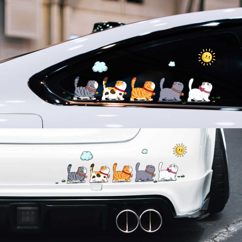 Miếng Dán PVC Hình Mèo Hoạt Hình Dễ Thương Chống Nước Trang Trí Xe Hơi
