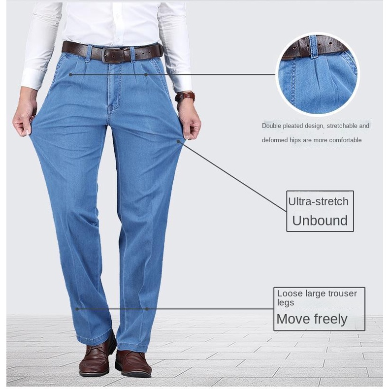 Quần Jean Dài Lưng Cao Dáng Rộng Thời Trang Xuân Hè 6050 Cho Nam Trung Niên